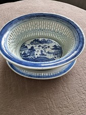 Antique Chinese Porcelain Chestnut Basket And Plate Set.