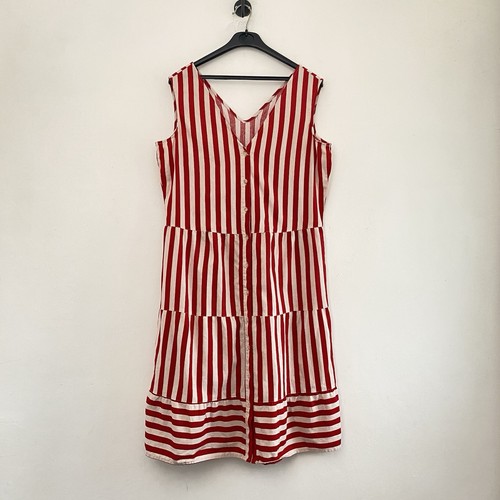 Red white striped linen dress - white,