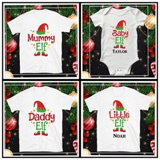 Personalised Matching Family Christmas Xmas T-Shirts Baby Kids Adults Elf Elves