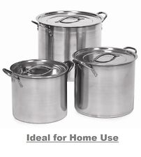 LARGE 3PC SET DEEP STAINLESS STEEL SOUP POT STOCKPOT BOILING CATERING CASSEROLE
