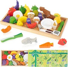 Kids Wooden Vegetables Food Toys,Cooking Tray, Kitchen Play Toys, Idea XMAS Gift
