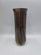 A Tall 9" Studio Glass Vase By Isle Of Wight Glass, Azurene Range, Gold & Black.