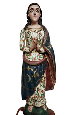 Spanish Colonial Santos Polychrome Carved Wooden Figure Antique Glass Eyes Large