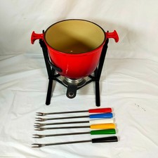 Le Creuset Fondue Set 96 cerise Red 6001 Original Complete burner forks  Vintage