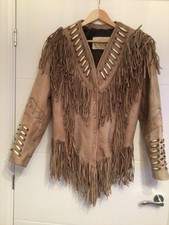 Sunriders Western Wear Bone Bead & Fringe Trimmed Natural Colour Leather Jacket