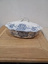 JHW & Sons England Semi Porcelain Two Handled Tureen with lid Blue And White