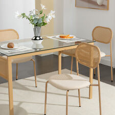 Rectangular Glass 120cm Dining Table and Rattan Chairs Set Upholstered Cane