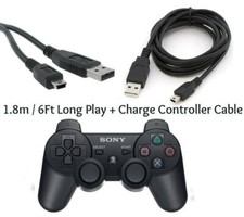 1.8M Long Play + Charge Cable for PS3 Controller GamePad Charging Charger Lead