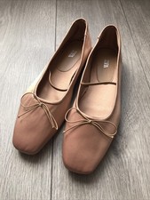Zara Satin Effect ballet Flats square toe with Bow pink shoes size 6 EU 39