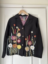 Indigo Moon Black Jacket with Floral Embellishment Size XS