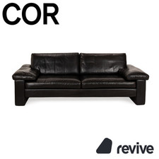 Cor Conseta Leather Three-Seater Black Sofa Couch