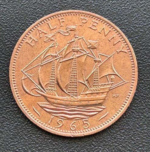 1965 half penny coin - half,