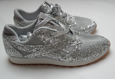 LADIES WOMENS FLAT LACE UP BLING SILVER CLUBBING TRAINERS SHOE SIZE 5 - EUR 38