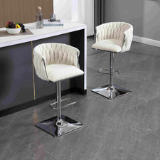 Bar Stools Set of 2 with Woven Backsfor Kitchen Island and Pub 53x51x87 cm Ivory