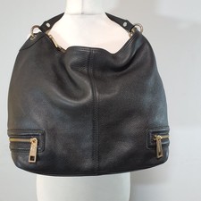 M&S AUTOGRAPH Soft Leather Large Slouchy Tote Bag Retro Hobo Shoulder Zips Black