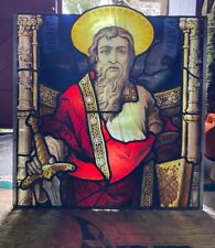 ANTIQUE LARGE RELIGIOUS STAINED GLASS LEADED WINDOW