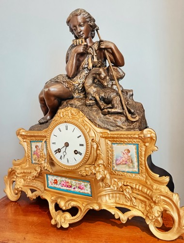 Antique french figural mantel - antique,
