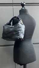 Genuine Black Leather Medium Bag with White Contrast Stitching, Laura Ashley