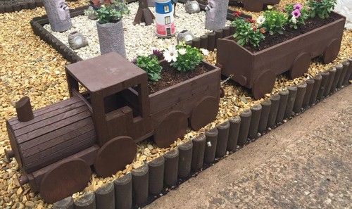 Handmade wooden train planter - handmade,