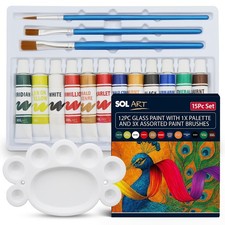 12x Glass Paint Set Painting Kit with Palette, 3 Brushes Art & Craft DIY Project