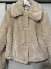 Topshop Faux Fur Jacket 14 Ivory Beige Round Collar Cream Button Up
