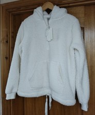 Fat Face Womens Size 12 Borg Snuggle Hoodie BNWT Ivory