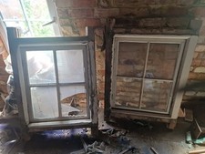 Reclaimed Side Hinged Wooden Windows  28 x 23cm & 29 X 23cm Inside Of The Frame