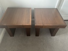 Pair Of Akita Walnut Veneer Lamp Tables With Single Draw Excellent Condition 