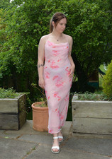 EX NEW LOOK PINK+FLORAL COWL NECK CROSS BACK STRAPPY LINED MIDI DRESS SIZE 10-18