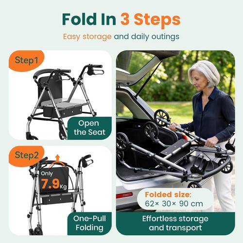 Folding rollator walker with - rollator,