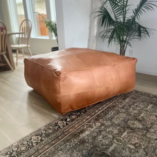 Leather footstool pouffe - footstool,