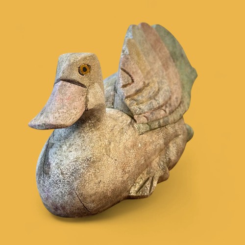 Vintage carved wooden duck - wooden,