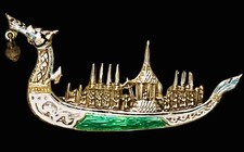 Vintage Siam Thai Sterling Silver Enamel Dragon Boat Ship Brooch Pin 1950’s