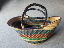 Sisal Raffia Bucket Bag Woven Beach Tote Leather Handles Boho Basket Purse