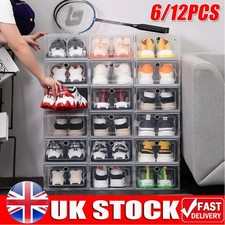 6/12x Clear Plastic Shoe Storage Box Stackable Foldable Boxes Trainers Organiser