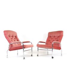 1 of 2 Retro Vintage Chrome & Velour Lounge Easy Chair Armchair Danish 1970s