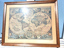 LARGE VINTAGE FRAMED REPRODUCTION JOHN SPEED'S 1626 MAP OF THE WORLD