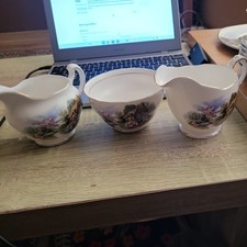 Royal Vale Ridgway bone china - Cottage Garden Pattern - milk jug, sugar bowl +