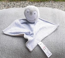 George Asda Plush Penguin Grey Striped Comforter Blankie Soft Baby Toy