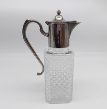 Vintage Liquor Wine Jug Decanter Silver Plated Trim & Hobail Diamond Cut Pattern