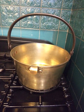 Victorian Antique Solid Brass Jam Pan, with Drop Down Handle & Side Hand Grip.