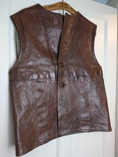 Antique Vintage Leather Jerkin Waistcoat Vest Chore Country Utility Wear SMALL