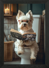 Westie on the Toilet Framed