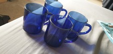 4 X Arcoroc French Colbolt Blue Glass Mugs 1970s Perfect Condition