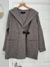 Grey ‘Paul Costelloe’ Felt Wool Long Sleeved Hooded Jacket / Coat - Size L (14)