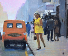 Stylish Nigel Mason Original Oil Painting 1960's London Street Scene