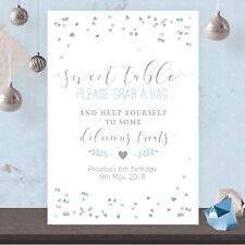 Personalised Sweet Table Sign For Wedding Party Light Blue & Silver Effect SLB3