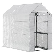 Outsunny 186x120x190cm Walk-in Greenhouse w/ Shelves, White, Refurbished