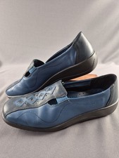 Hotter Calypso Ladies Leather Comfort Shoes Blue Navy UK 5 EU 38 Slip On Loafers