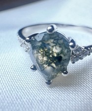 Moss Agate Engagement Ring Sterling Silver Wedding Bridal Ring Size 3-12 S13944